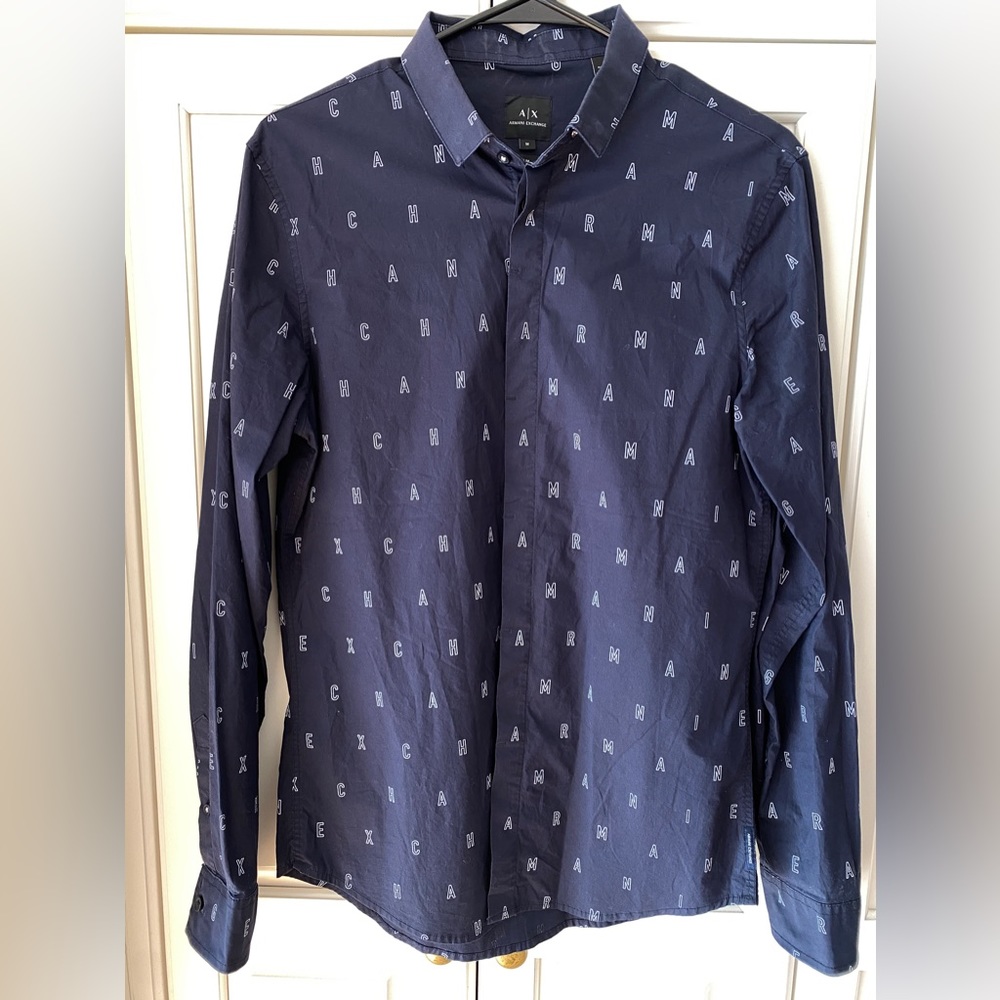 Armani Exchange Shirt cotton in Blue Long Sleeve Button Front Men's Slim M